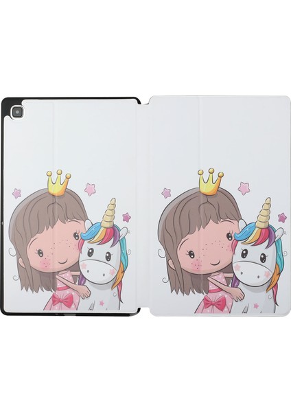 Samsung Galaxy Tab A7 10.4 T500 Deri Kılıf Kız Unicorn