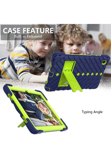 Samsung Galaxy Tab A7 10.4 Için Rhombus Robot Kılıfı (2020) Lacivert + Sarı Yeşil