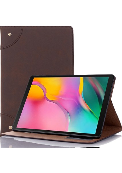 Samsung Galaxy Tab A7 T500 Için Deri Tablet Kılıfı Köyü Kahverengi