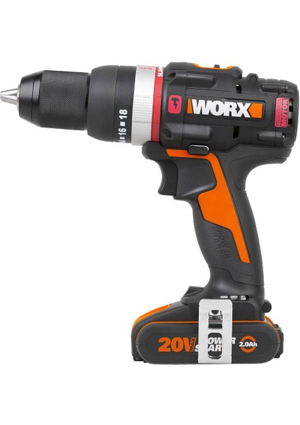 Wx-Jcr 20 Volt/2.0 Ah Li-Ion Çift Akülü Kömürsüz Darbeli Şarjlı Matkap
