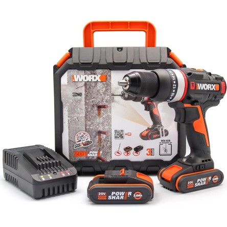 Worx Wx-Jcr 20 Volt/2.0 Ah Li-Ion Çift Akülü Kömürsüz Darbeli Şarjlı Matkap