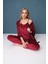 Dreamy Dantel Detaylı Kadife 3 Parça Sabahlıklı Pijama Takımı Bordo 1