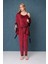 Dreamy Dantel Detaylı Kadife 3 Parça Sabahlıklı Pijama Takımı Bordo 2