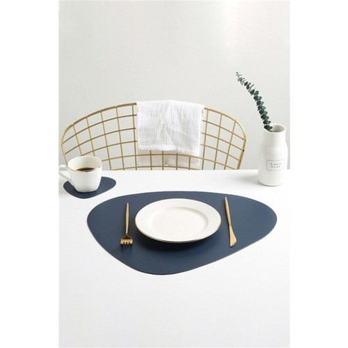 Nt Handmade 4 Parça Lacivert Oval Deri Amerikan Servisi Supla Isıya Dayanıklı Kaymaz Yıkanabilir