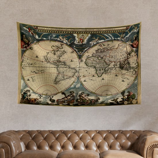 Vagonik Antik Dünya, Dünya'nın Tiyatrosu Haritası Duvar Örtüsü Halısı (70 x 100 Cm)