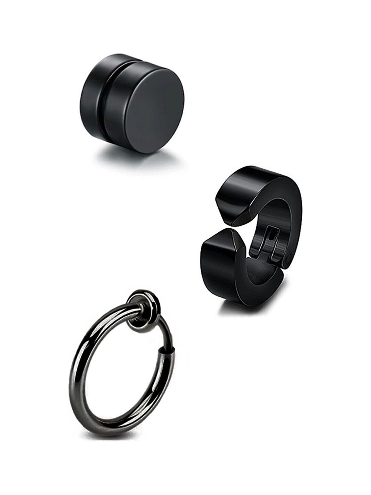 The Collection Unisex Gümüş 3 Adet Deliksiz Sıkıştırmalı Mıknatıslı Çelik Küpe Set - Görsel 4