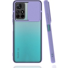Kzy Xiaomi Redmi Note 11 Kapak Lensi Açılır Kapanır Kamera Korumalı Silikon Kılıf - Lila