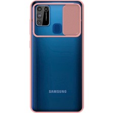 Kzy Samsung Galaxy M30S Kapak Lensi Açılır Kapanır Kamera Korumalı Silikon Kılıf - Pudra