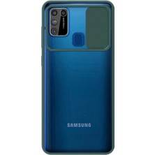 Kzy Samsung Galaxy M30S Kapak Lensi Açılır Kapanır Kamera Korumalı Silikon Kılıf - Yeşil