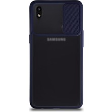 Kzy Samsung Galaxy A10 Kapak Lensi Açılır Kapanır Kamera Korumalı Silikon Kılıf - Lacivert