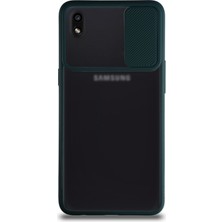 Kzy Samsung Galaxy A10 Kapak Lensi Açılır Kapanır Kamera Korumalı Silikon Kılıf - Yeşil