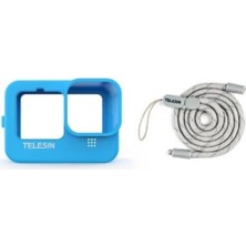 Telesin Gopro HERO11-HERO10/9 Black Silikon Koruma Kılıfı + Bileklik + Boyunluk Mavi