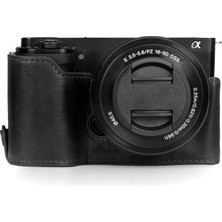 Megagear Sony ZV-E10 ile Uyumlu Gerçek Deri Yarım Fotoğraf Makinesi Kılıfı - Siyah