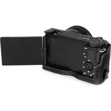 Megagear Sony ZV-E10 ile Uyumlu Gerçek Deri Yarım Fotoğraf Makinesi Kılıfı - Siyah
