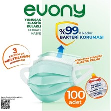 Evony Elastik Kulaklı 3 Katlı Cerrahi Maske 100 Adet