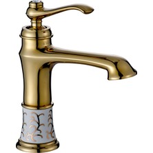 LPD Seramik Desenli Banyo Lavabo Bataryası Gold
