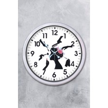 Platin Saat 52 cm Beyaz Metal Kuaför Duvar Saati