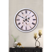 Platin Saat 52 cm Beyaz Metal Eskitme Duvar Saati