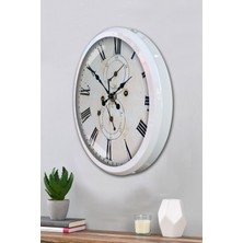 Platin Saat 52 cm Beyaz Metal Eskitme Duvar Saati