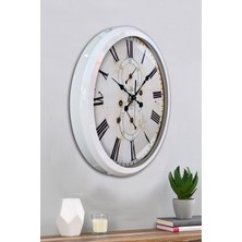 Platin Saat 52 cm Beyaz Metal Eskitme Duvar Saati