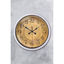 Platin Saat 52 cm Beyaz Metal Eskitme Kadran Duvar Saati