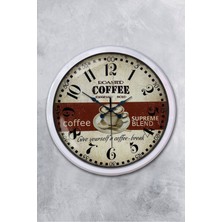 Platin Saat 52 cm Beyaz Metal Espresso Duvar Saati