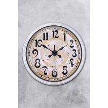 Platin Saat 52 cm Beyaz Metal Font Duvar Saati