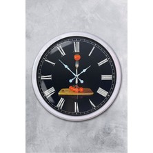 Platin Saat 52 cm Beyaz Metal Kitchen Duvar Saati