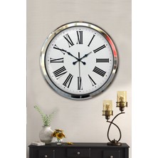 Platin Saat 52 cm Krom Metal Roma Rakamlı Duvar Saati