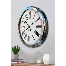 Platin Saat 52 cm Krom Metal Roma Rakamlı Duvar Saati