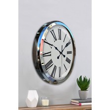 Platin Saat 52 cm Krom Metal Roma Rakamlı Duvar Saati