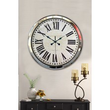 Platin Saat 52 cm Krom Metal Roma Rakamlı Duvar Saati