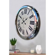Platin Saat 52 cm Krom Metal Roma Rakamlı Duvar Saati