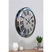 Platin Saat 52 cm Krom Metal Roma Rakamlı Duvar Saati