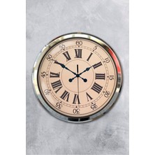 Platin Saat 52 cm Krom Metal Roma Rakamlı Duvar Saati