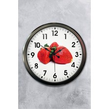 Platin Saat 52 cm Siyah Metal Çilek Duvar Saati
