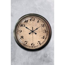 Platin Saat 52 cm Siyah Metal Eskitme Duvar Saati