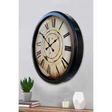 Platin Saat 52 cm Siyah Metal Eskitme Duvar Saati
