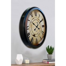 Platin Saat 52 cm Siyah Metal Eskitme Duvar Saati
