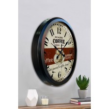 Platin Saat 52 cm Siyah Metal Espresso Duvar Saati