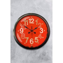 Platin Saat 52 cm Siyah Metal Kırmızı Kadran Duvar Saati