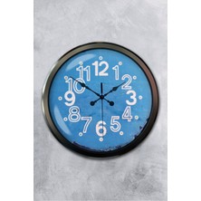 Platin Saat 52 cm Siyah Metal Mavi Kadran Duvar Saati