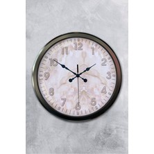 Platin Saat 52 cm Siyah Metal Mermer Desen Duvar Saati