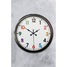Platin Saat 52 cm Siyah Metal Renkli Sayı Duvar Saati