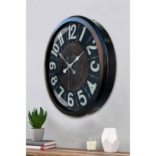 Platin Saat 52 cm Siyah Metal Retro Duvar Saati