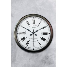 Platin Saat 52 cm Siyah Metal Roma Rakamlı Duvar Saati