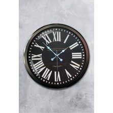 Platin Saat 52 cm Siyah Metal Siyah Kadran Duvar Saati