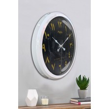 Platin Saat 52 cm Beyaz Metal Mermer Desen Arapça Duvar Saati