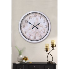 Platin Saat 52 cm Beyaz Metal Mermer Desen Duvar Saati