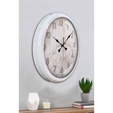 Platin Saat 52 cm Beyaz Metal Mermer Desen Duvar Saati